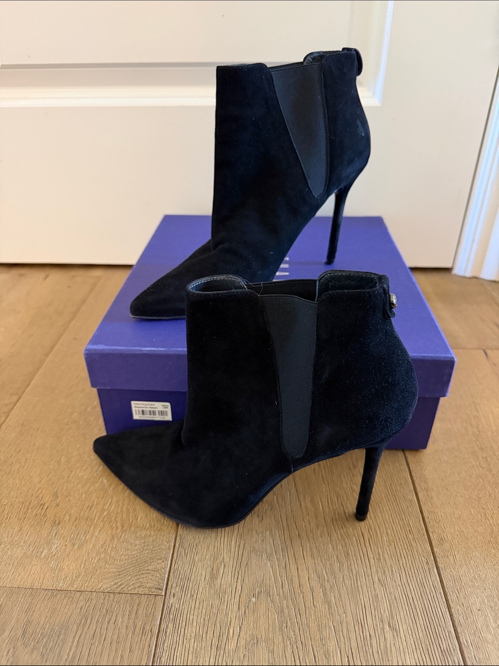 Stuart Weitzman Black Suede Pointed Ankle Booties